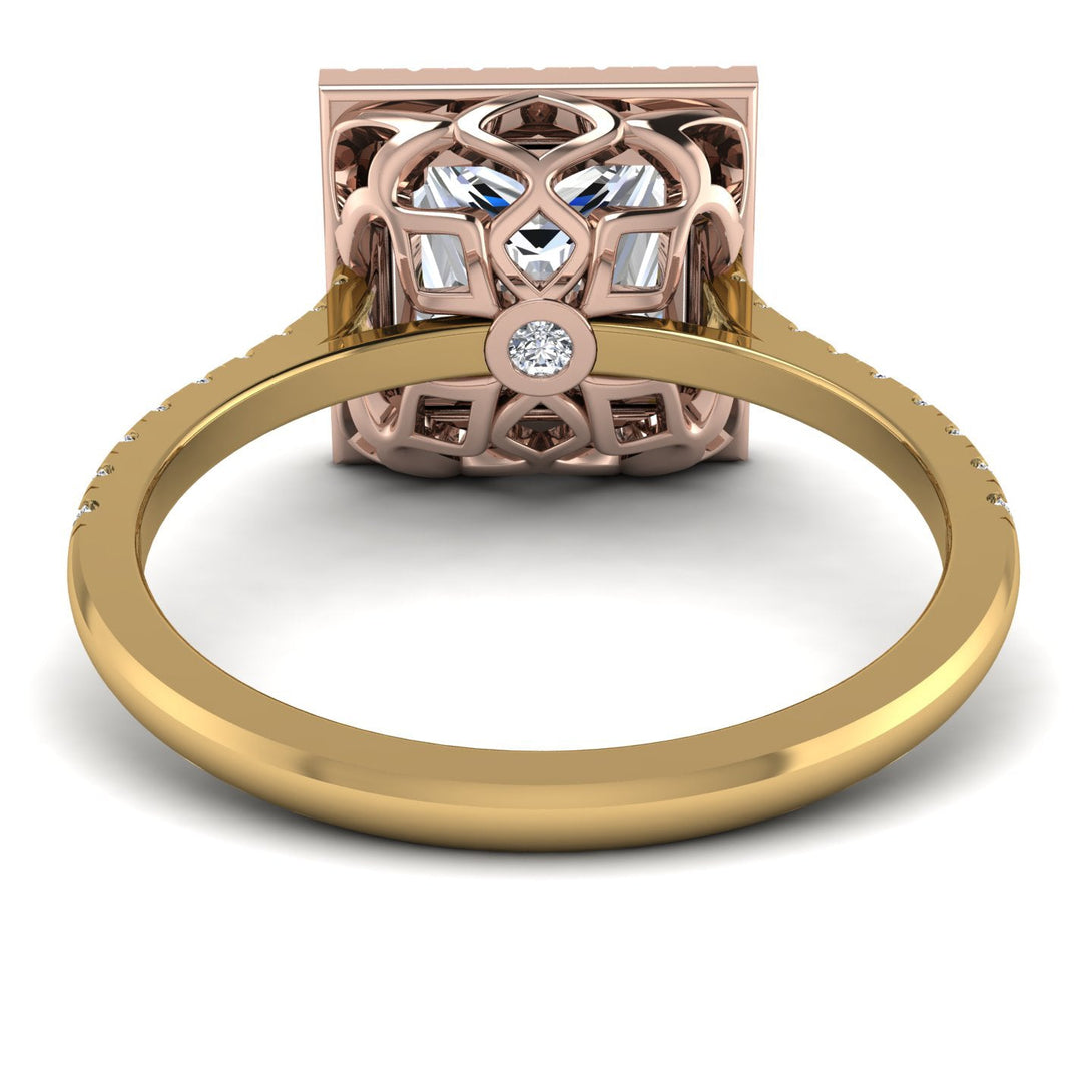 Two Tones Gorgeous Princess Cut Diamond Pave Engagement Ring With Hidden Stone - Margot No. 76