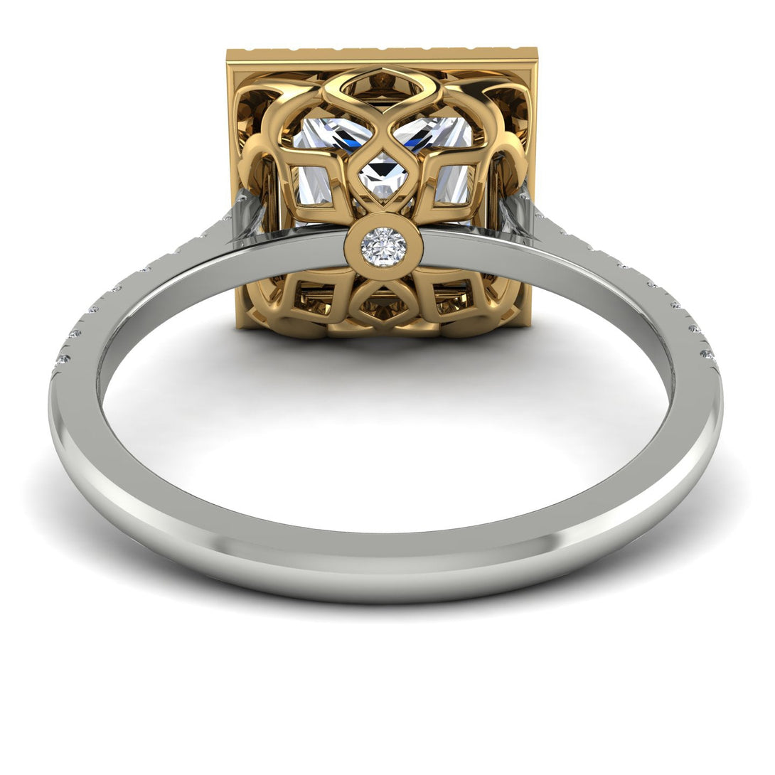 Two Tones Gorgeous Princess Cut Diamond Pave Engagement Ring With Hidden Stone - Margot No. 77