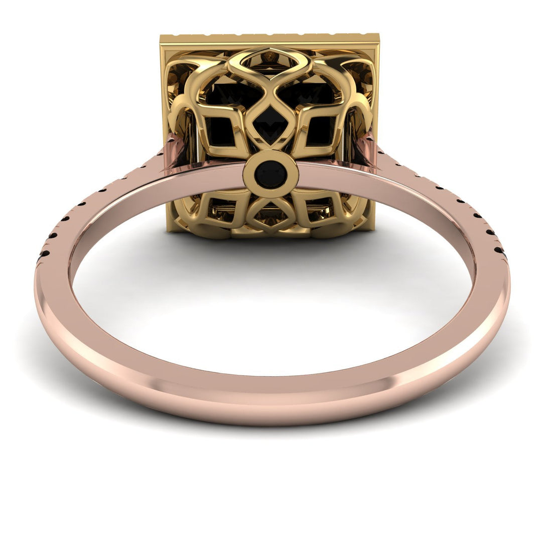 Two Tones Gorgeous Princess Cut Black Diamond Pave Engagement Ring With Hidden Stone - Margot No. 79