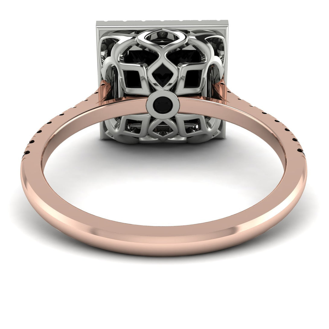 Two Tones Gorgeous Princess Cut Black Diamond Pave Engagement Ring With Hidden Stone - Margot No. 81