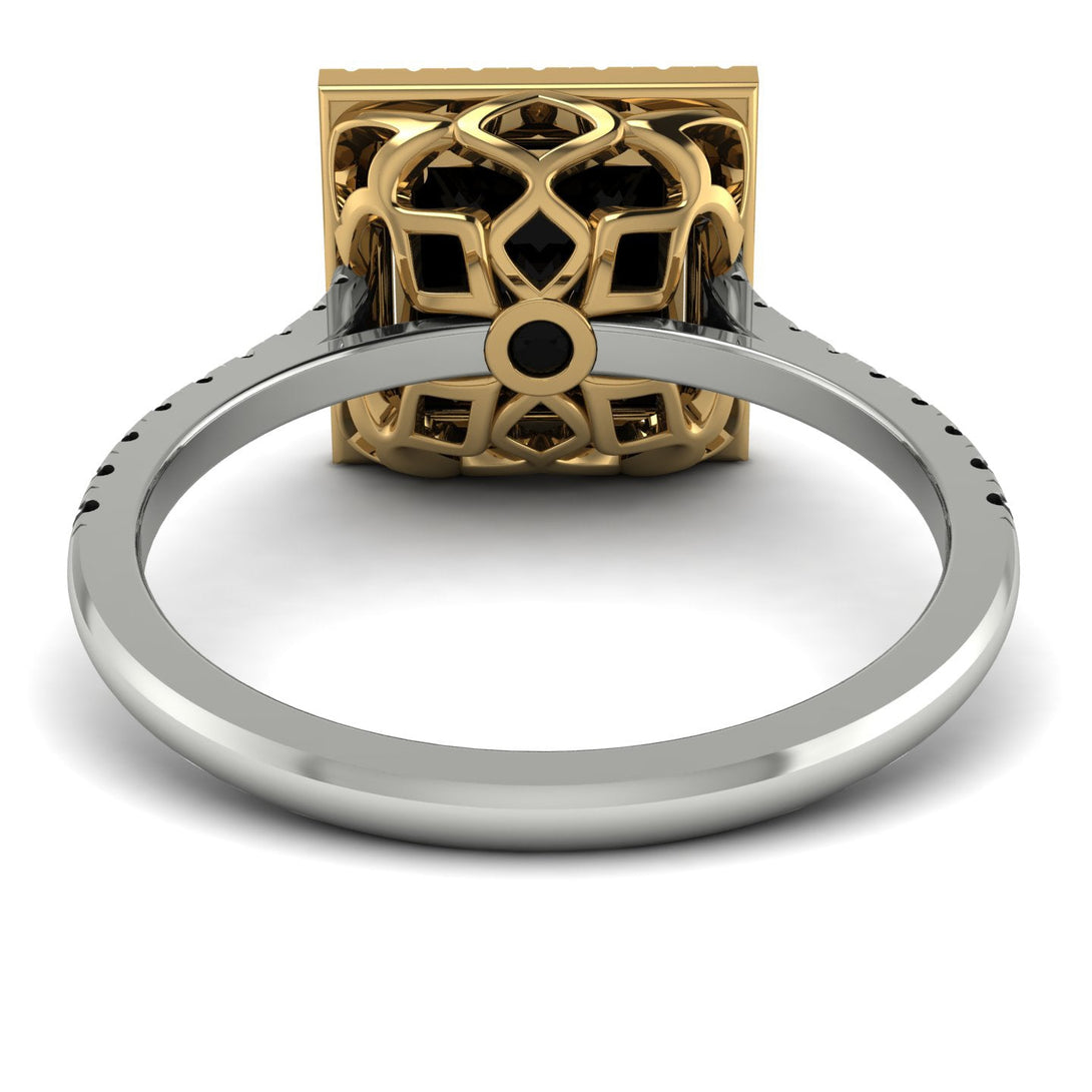 Two Tones Gorgeous Princess Cut Black Diamond Pave Engagement Ring With Hidden Stone - Margot No. 80