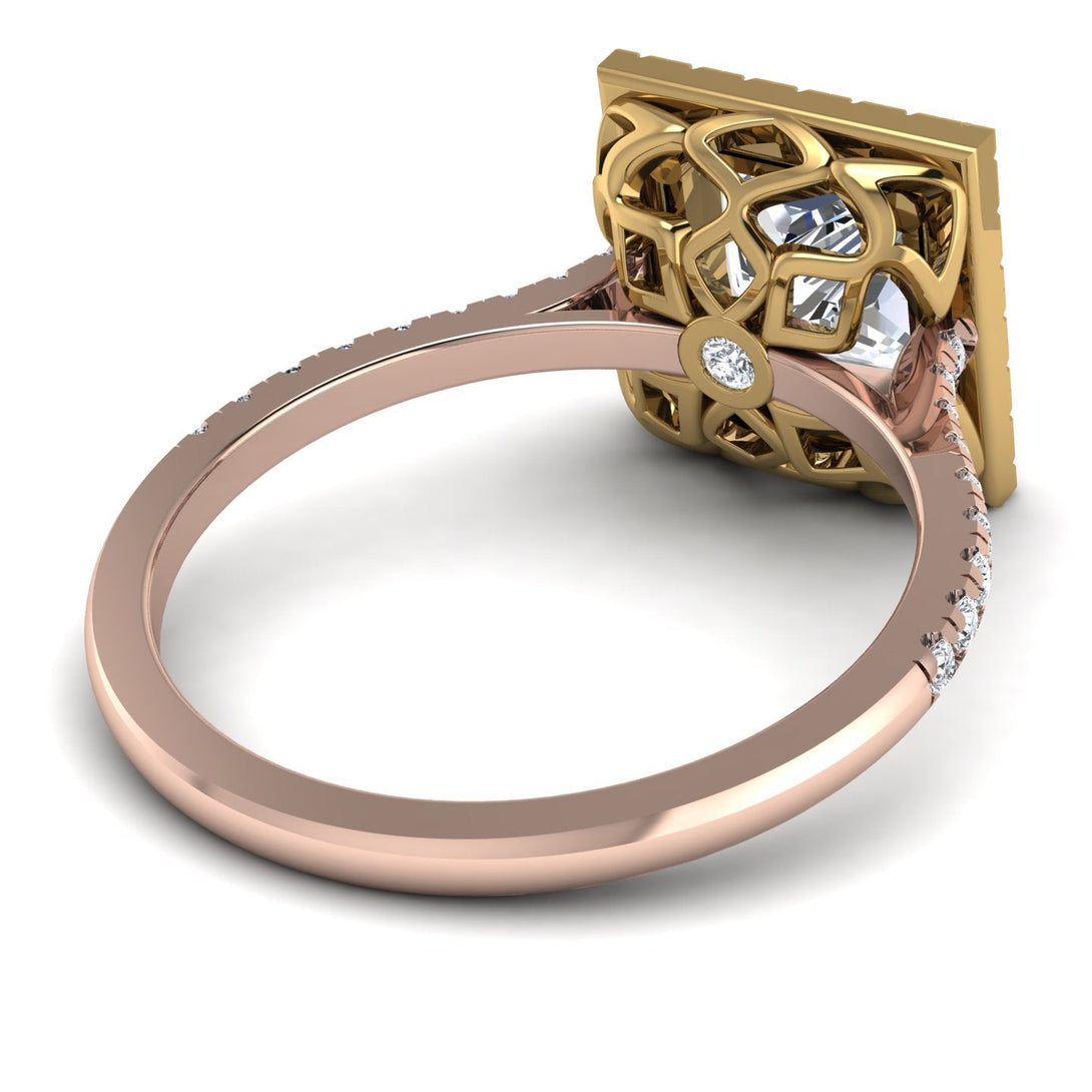 Two Tones Gorgeous Princess Cut Diamond Pave Engagement Ring With Hidden Stone - Margot No. 76