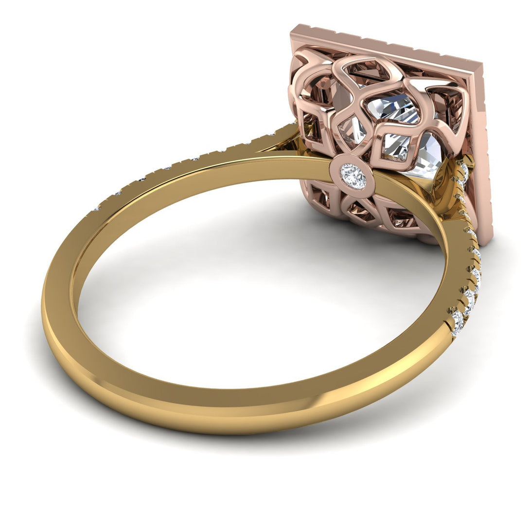 Two Tones Gorgeous Princess Cut Diamond Pave Engagement Ring With Hidden Stone - Margot No. 76
