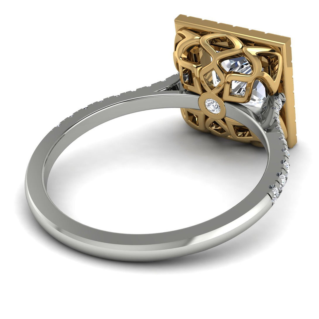 Two Tones Gorgeous Princess Cut Diamond Pave Engagement Ring With Hidden Stone - Margot No. 77