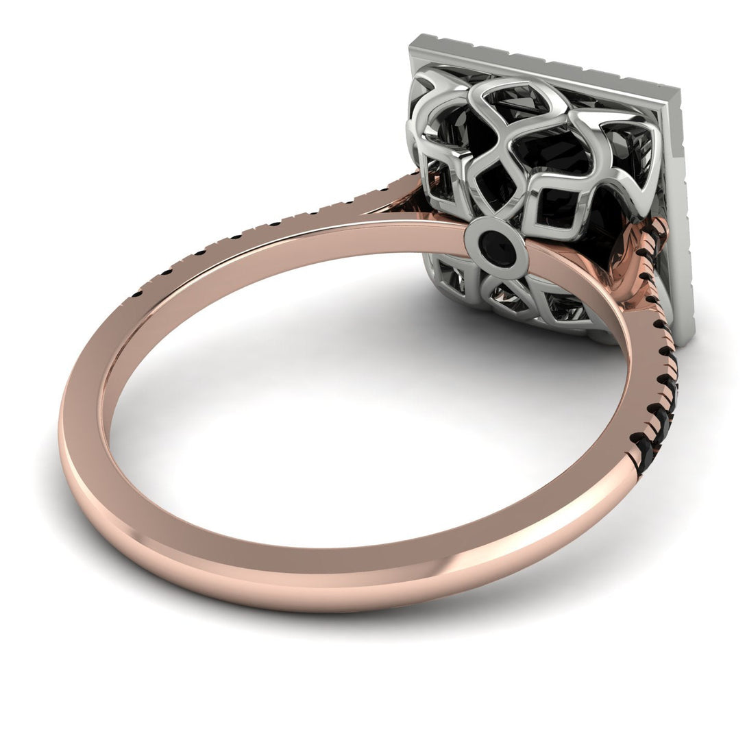 Two Tones Gorgeous Princess Cut Black Diamond Pave Engagement Ring With Hidden Stone - Margot No. 81