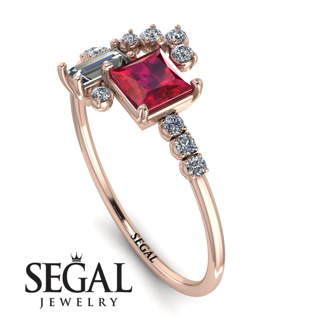 Princess Cut Mix Ruby Ring - Mya No. 11