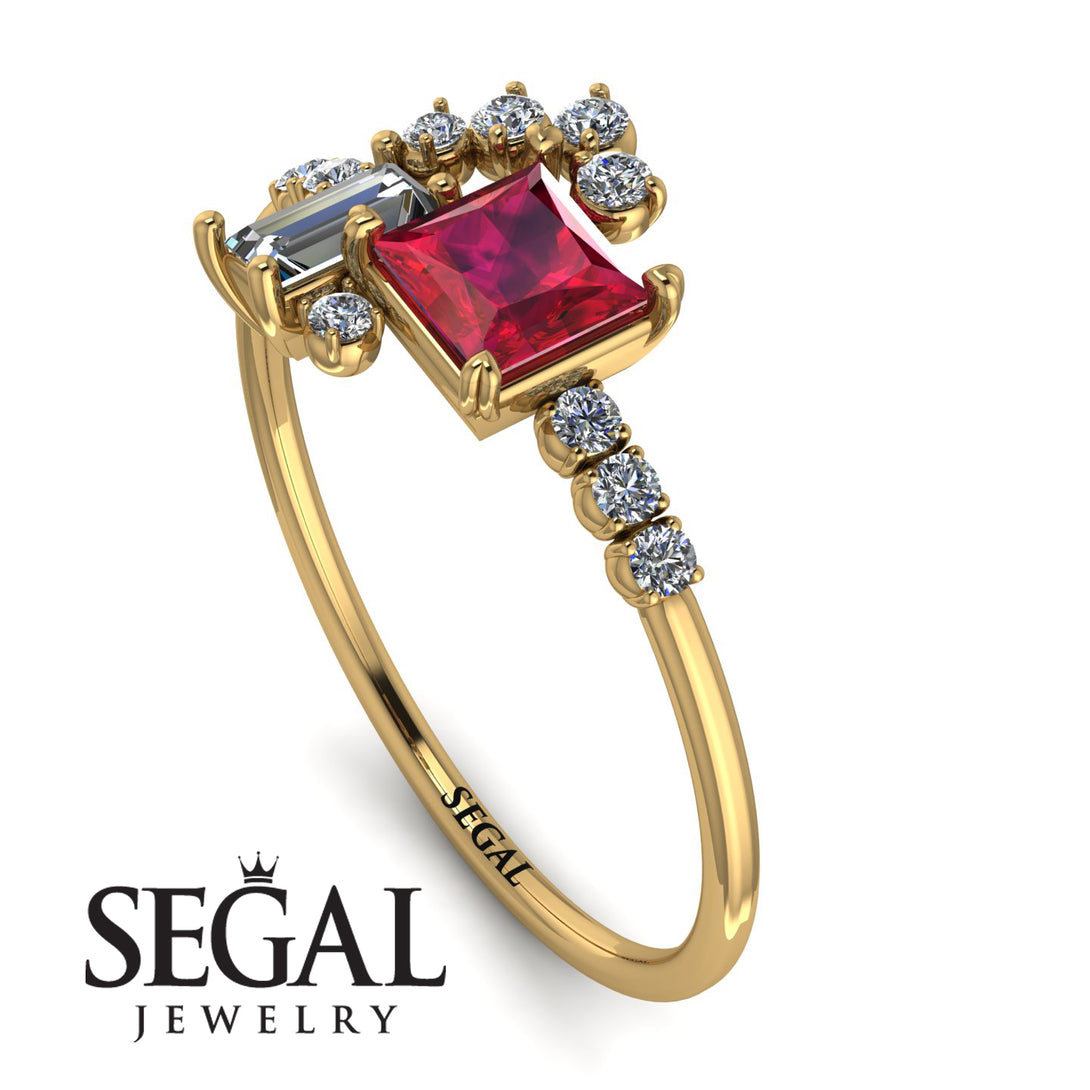 Princess Cut Mix Ruby Ring - Mya No. 10