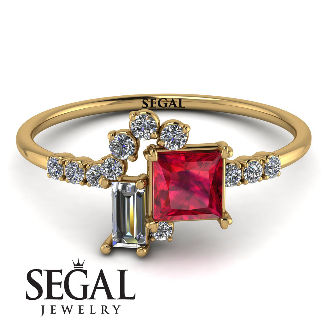 Princess Cut Mix Ruby Ring - Mya No. 10
