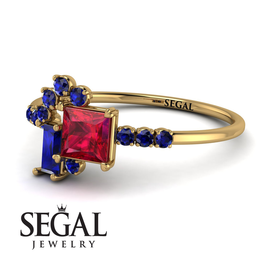 Princess Cut Mix Ruby Ring - Mya No. 70