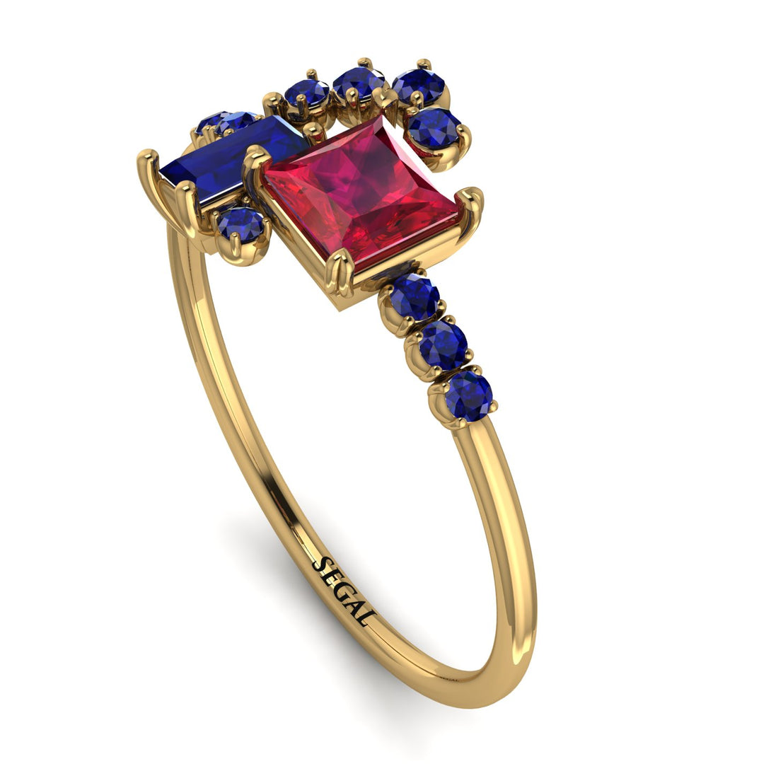 Princess Cut Mix Ruby Ring - Mya No. 70