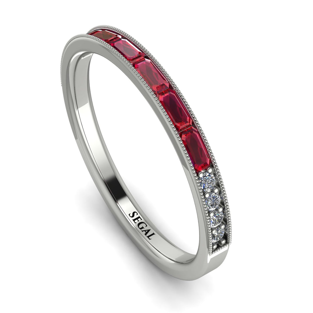 Emerald Cut Ruby Milgrain Eternity Ring - Teagan No. 12