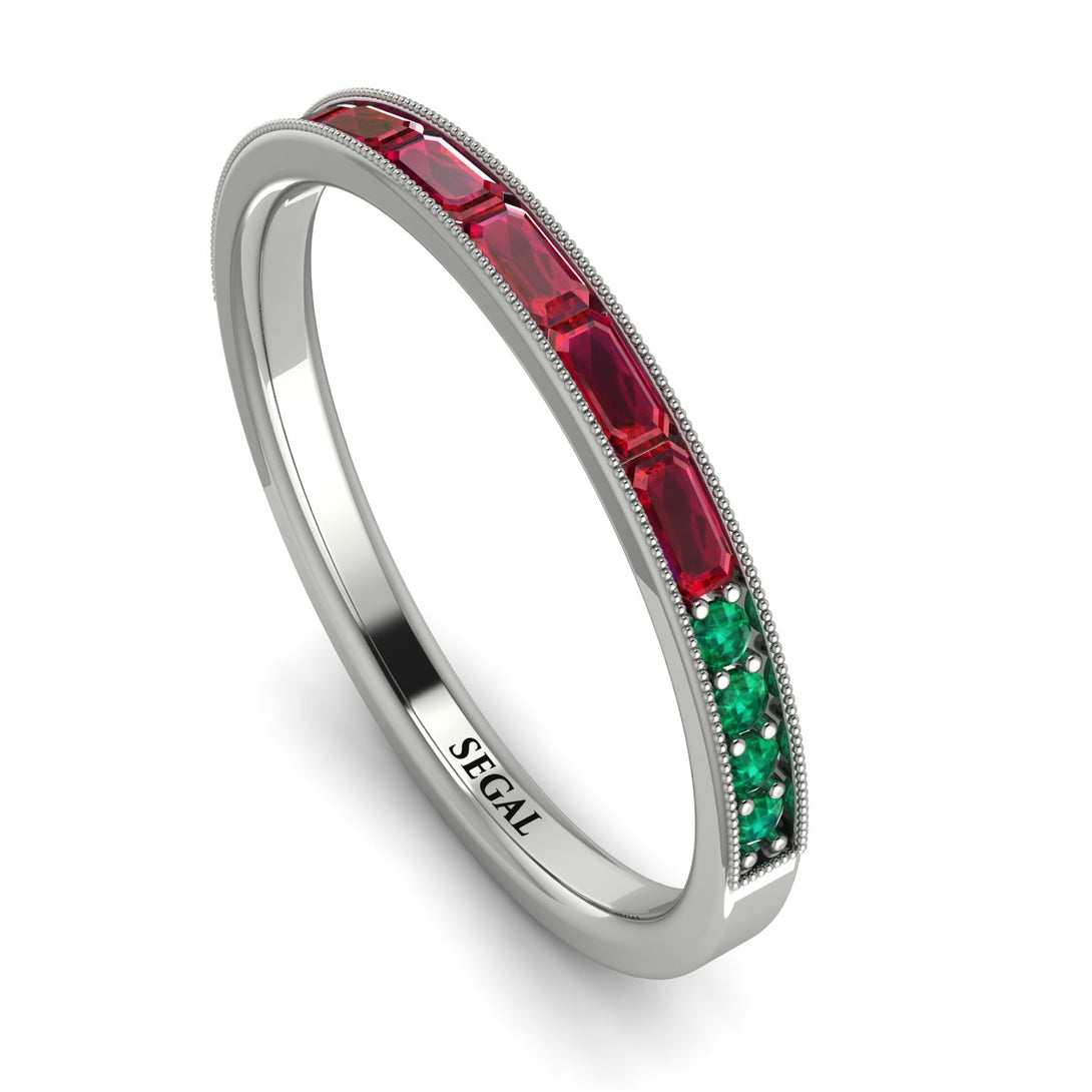Emerald Cut Ruby Milgrain Eternity Ring - Teagan No. 27