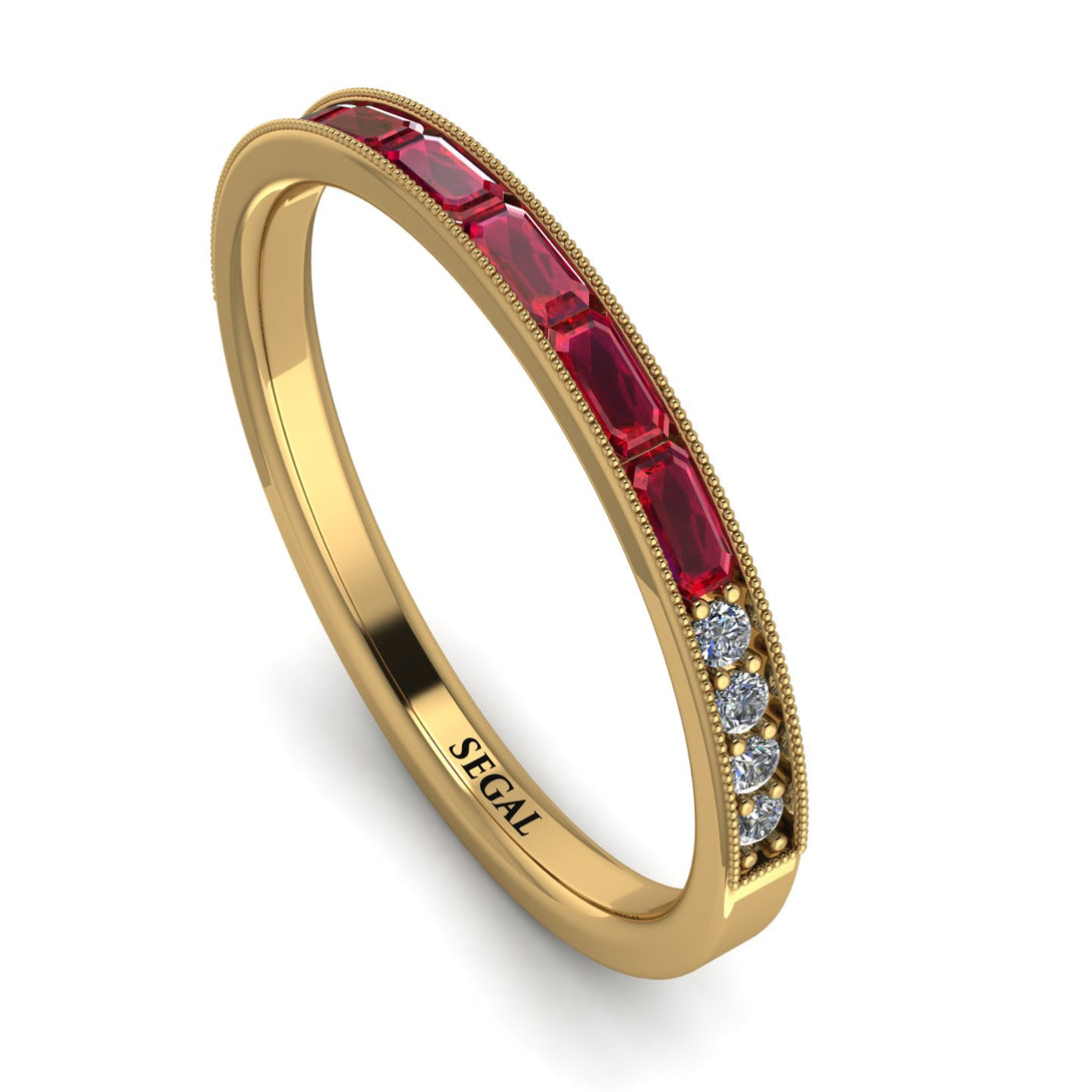 Emerald Cut Ruby Milgrain Eternity Ring - Teagan No. 10