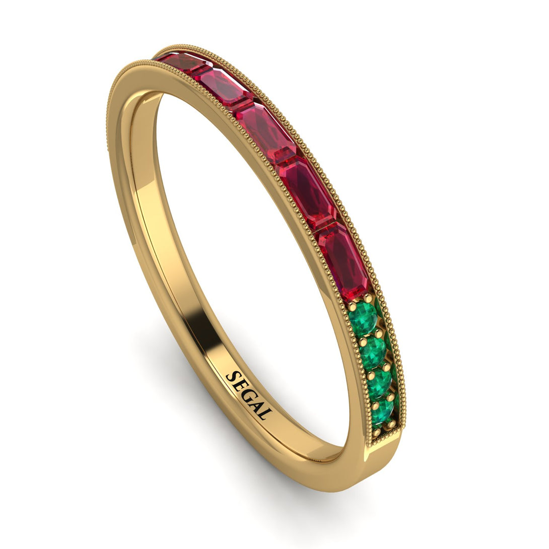 Emerald Cut Ruby Milgrain Eternity Ring - Teagan No. 25