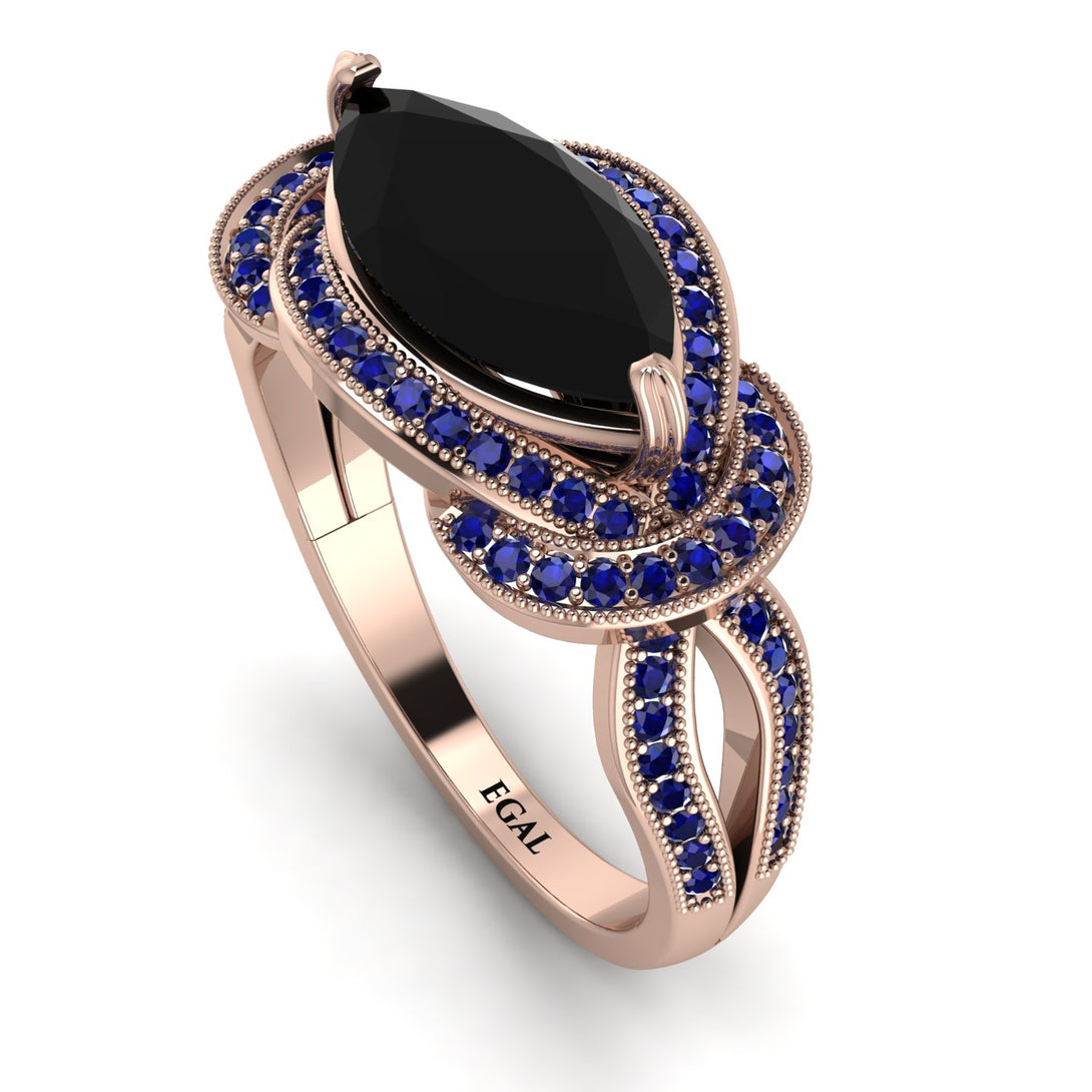 Milgrain Marquise Black Diamond Engagement Ring - Marley No. 68