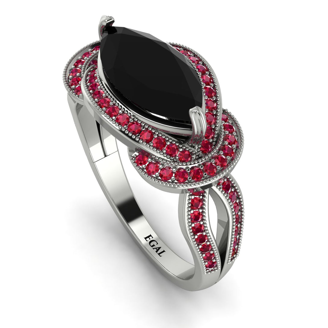 Milgrain Marquise Black Diamond Engagement Ring - Marley No. 54