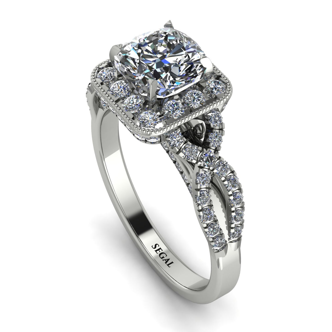 Cushion Cut Diamond Milgrain Engagement Ring - Adelyn No. 3