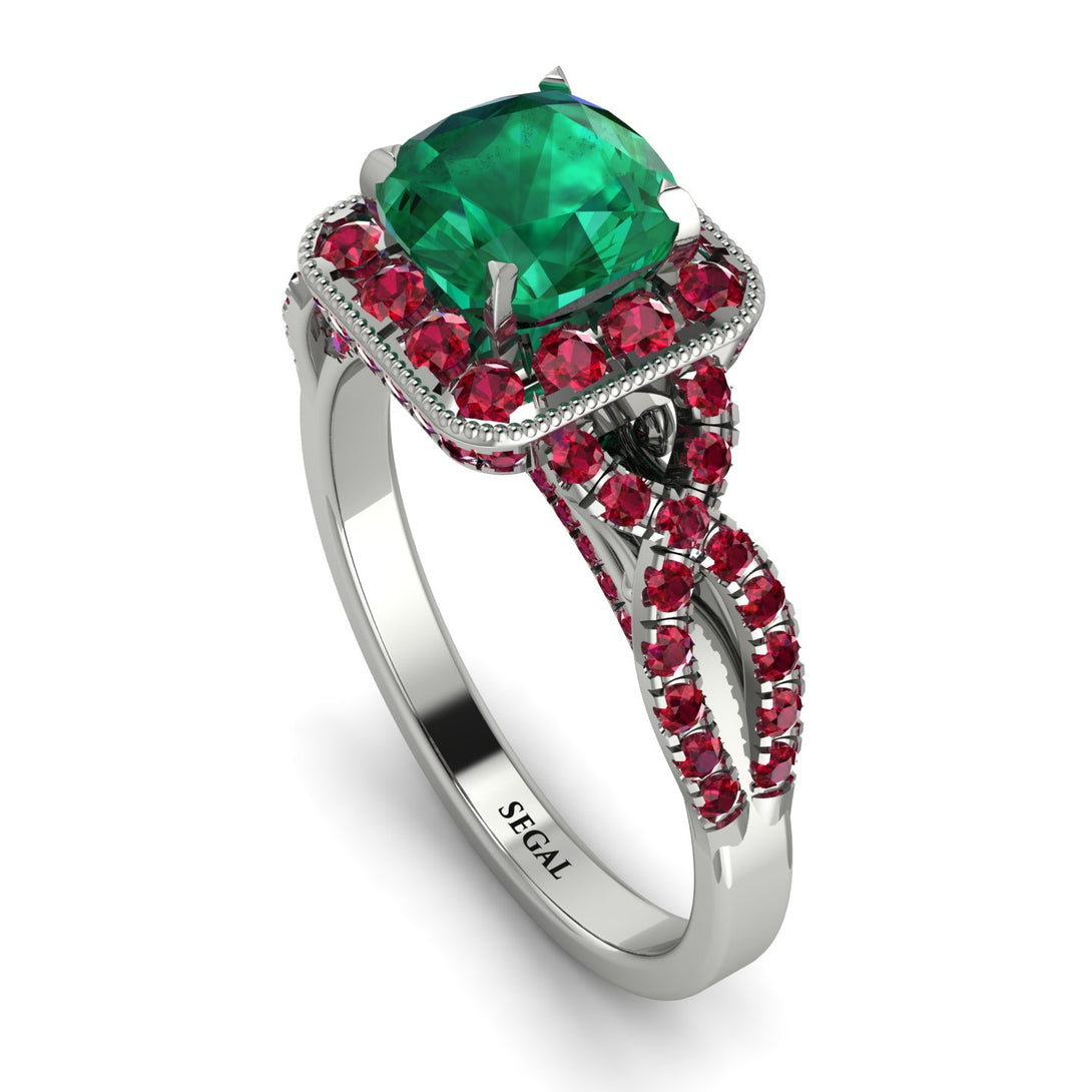 Cushion Cut Emerald Milgrain Engagement Ring - Adelyn No. 51