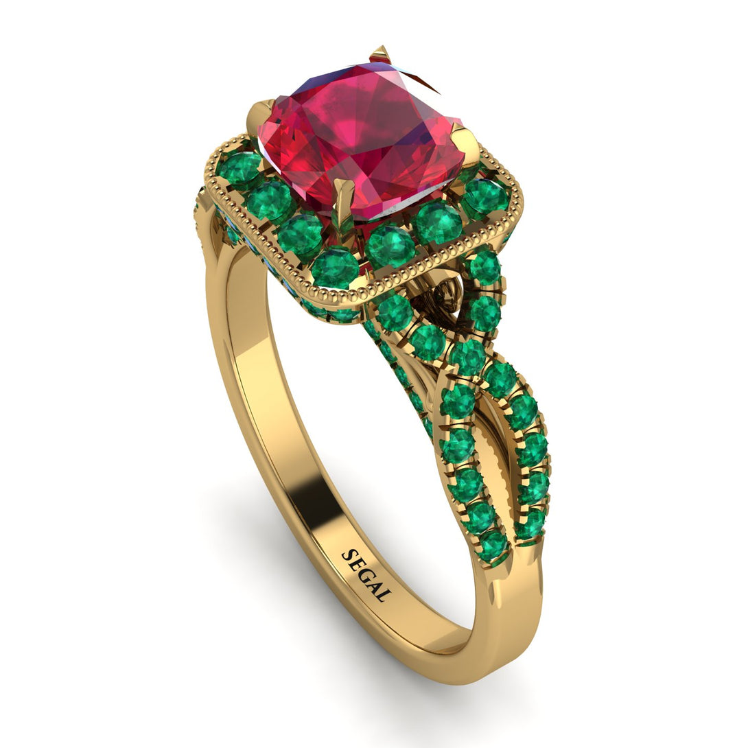 Cushion Cut Ruby Milgrain Engagement Ring - Adelyn No. 25