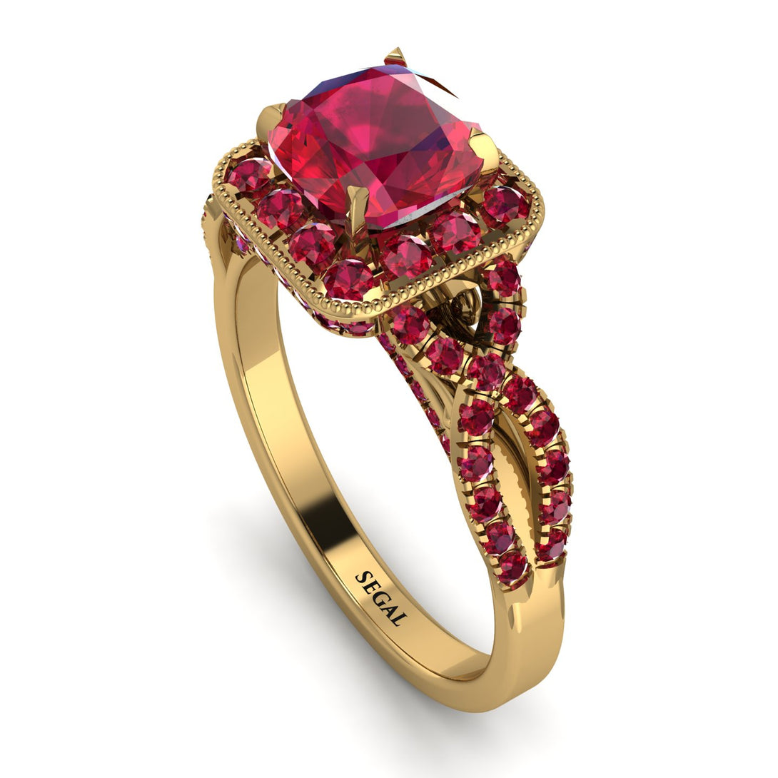 Cushion Cut Ruby Milgrain Engagement Ring - Adelyn No. 55