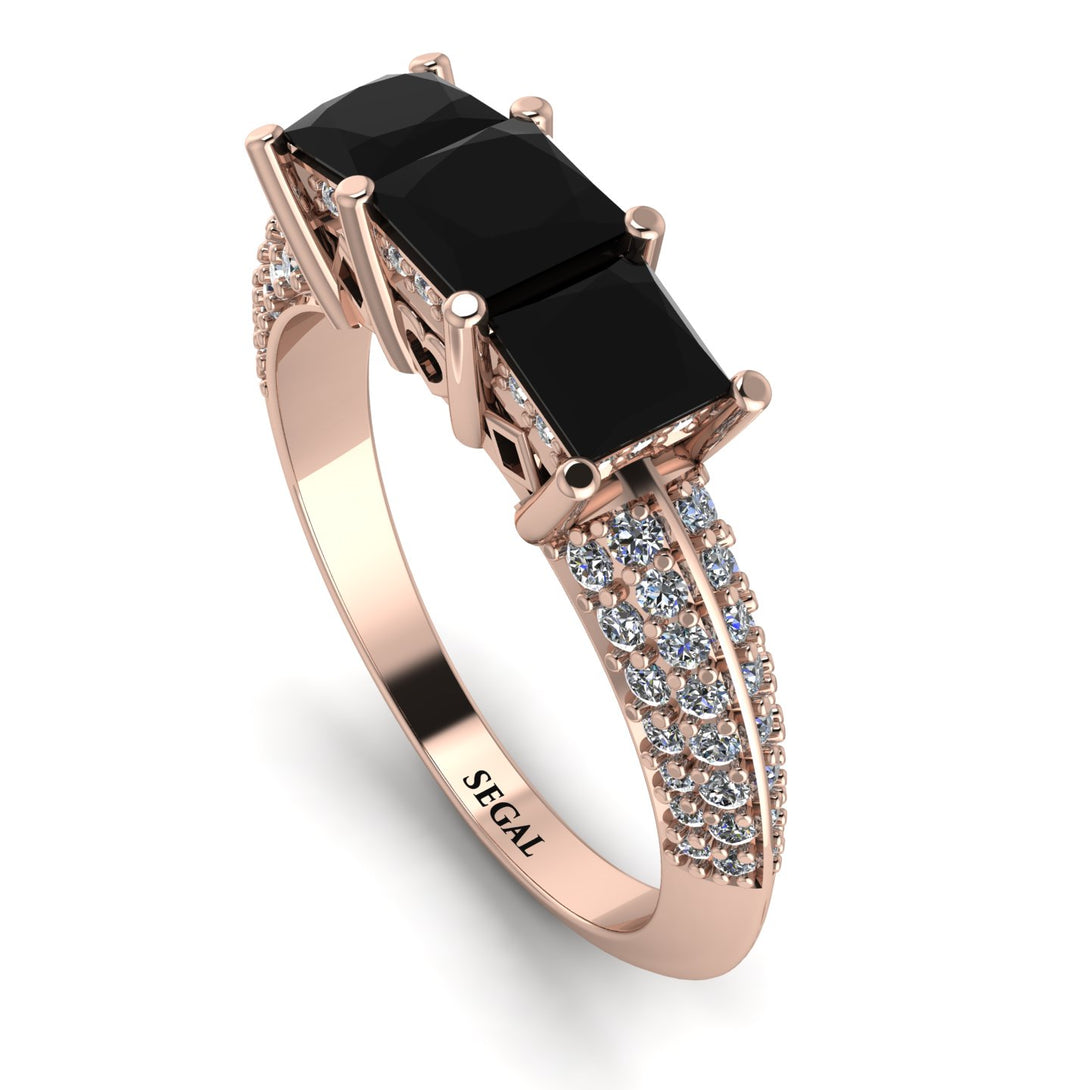 3 Stones Princess Black Diamond Ring - Rebecca No. 8