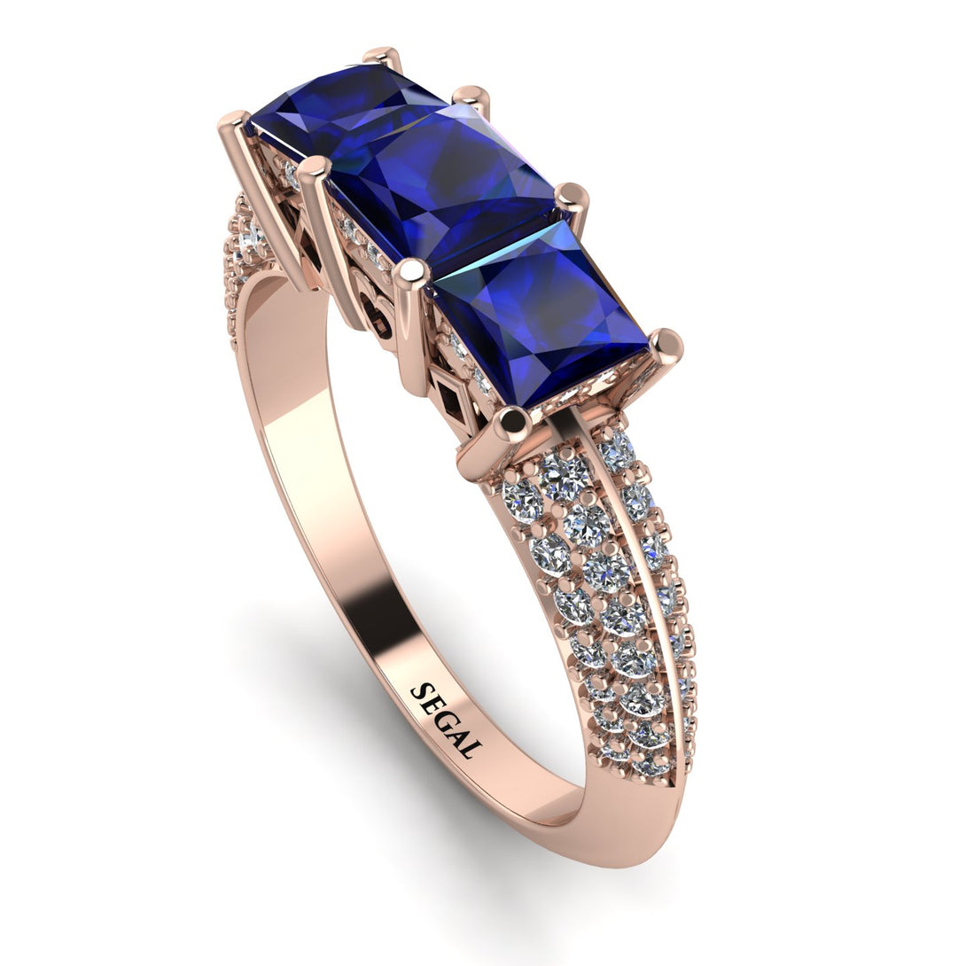 3 Stones Princess Sapphire Ring - Rebecca No. 14