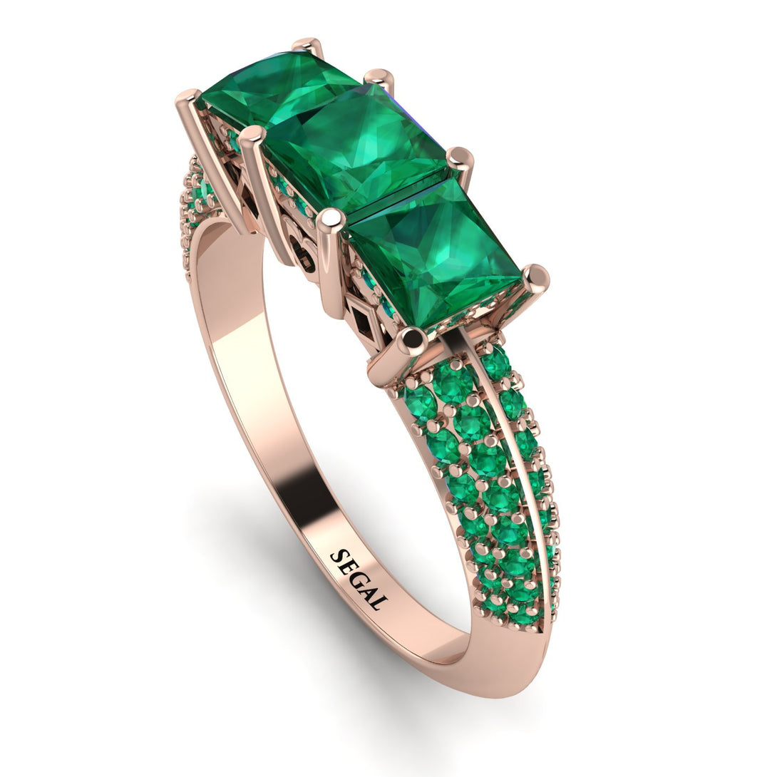 3 Stones Princess Emerald Ring - Rebecca No. 20