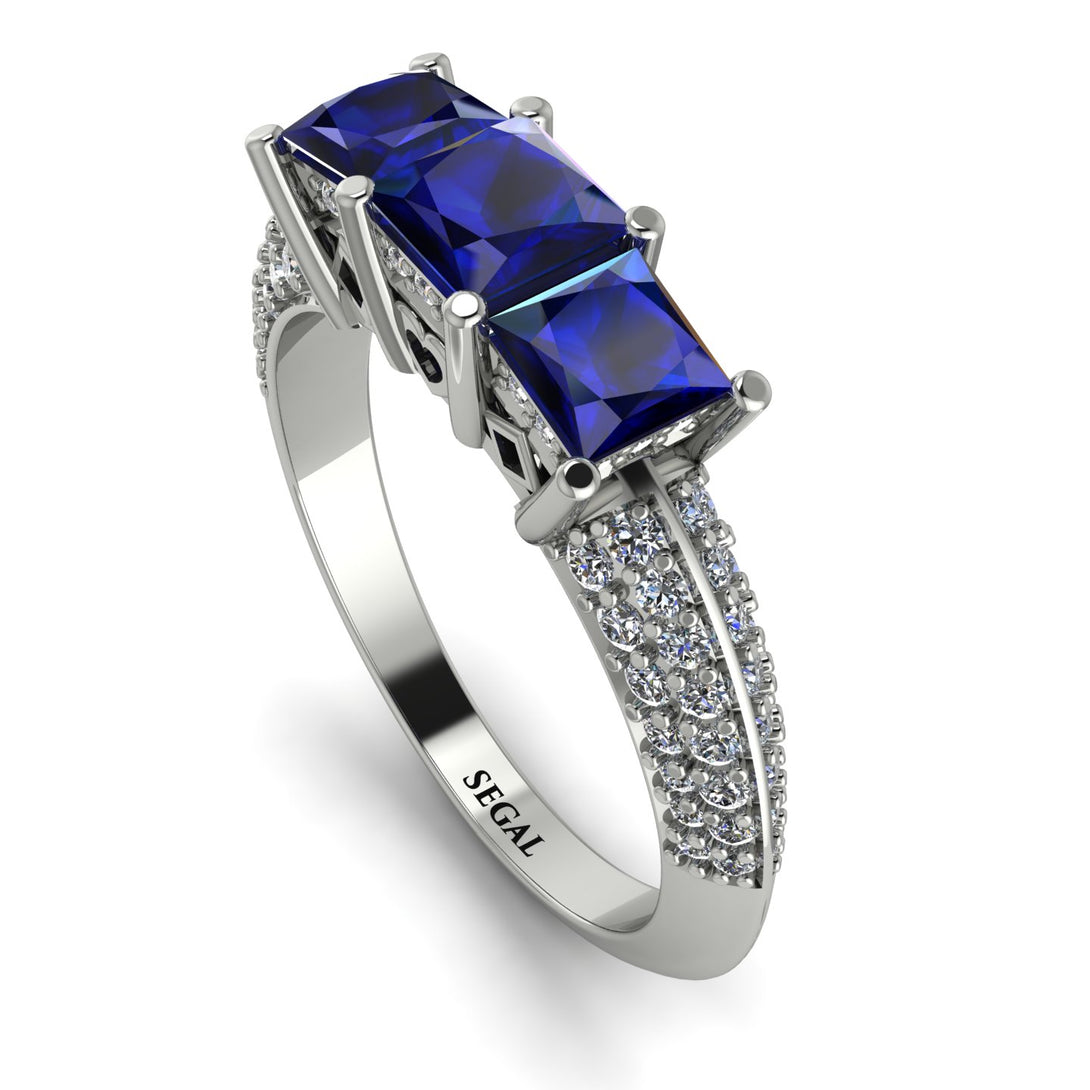 3 Stones Princess Sapphire Ring - Rebecca No. 15