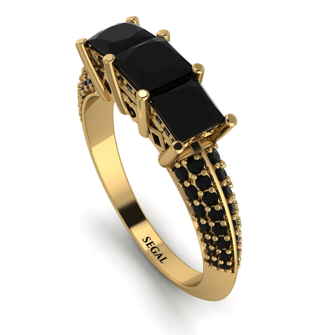 3 Stones Princess Black Diamond Ring - Rebecca No. 37