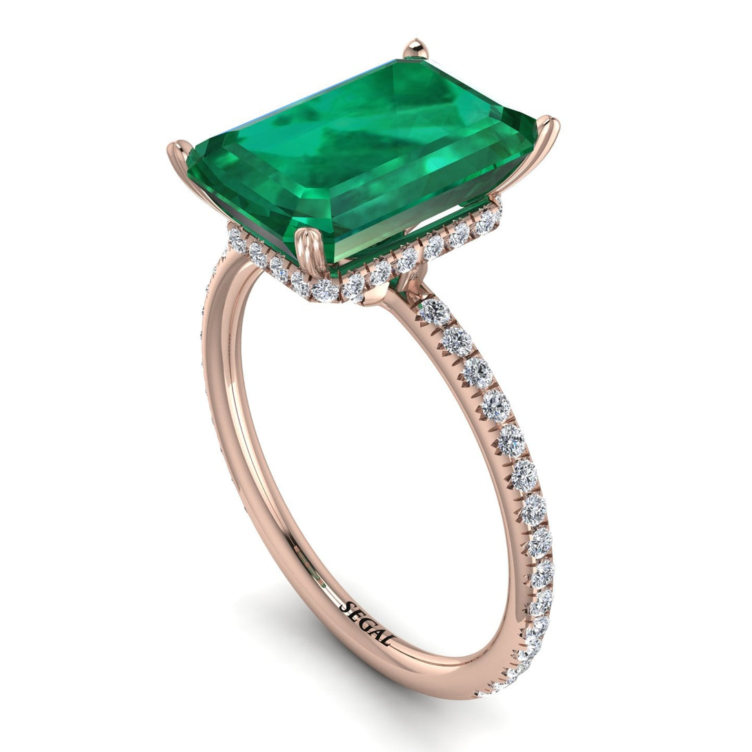 Hidden Halo Emerald Cut Emerald Engagement Ring - Melodi No. 5