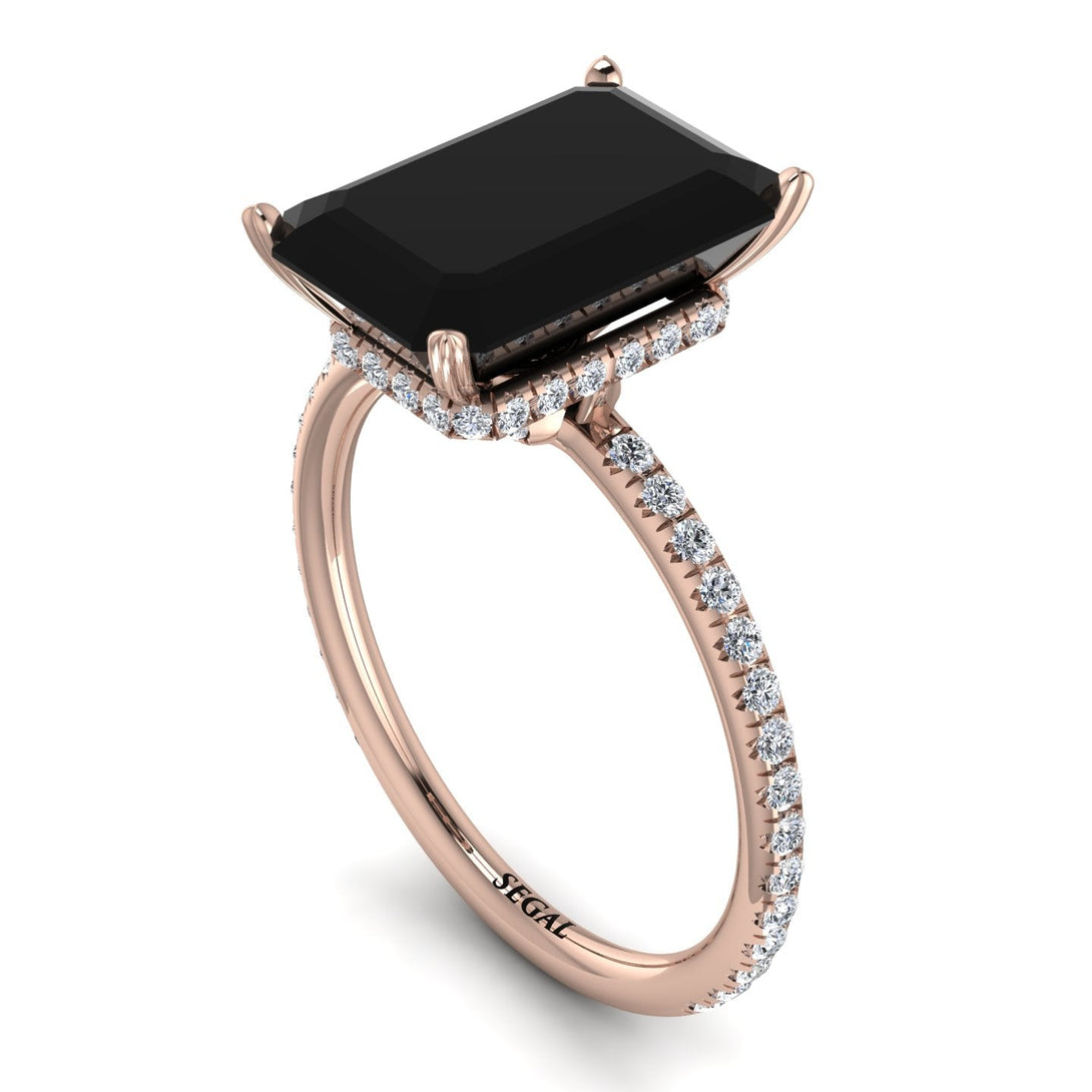 Hidden Halo Emerald Cut Black Diamond Engagement Ring - Melodi No. 8