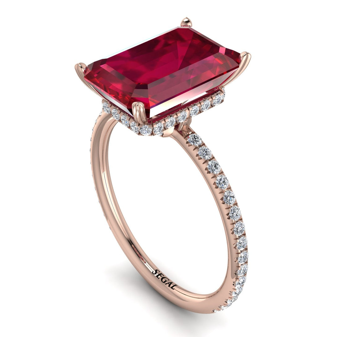 Hidden Halo Emerald Cut Ruby Engagement Ring - Melodi No. 11