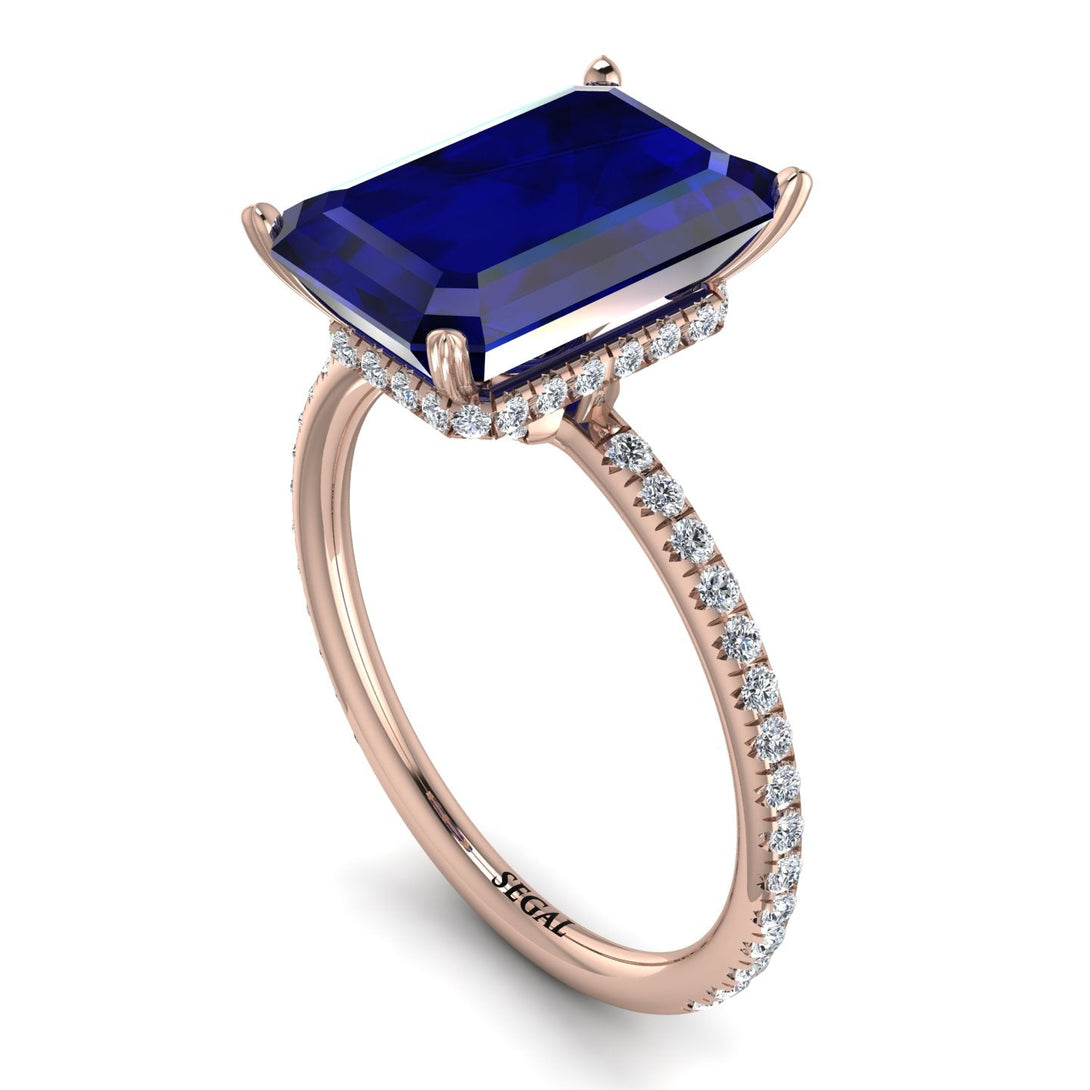 Hidden Halo Emerald Cut Sapphire Engagement Ring - Melodi No. 14