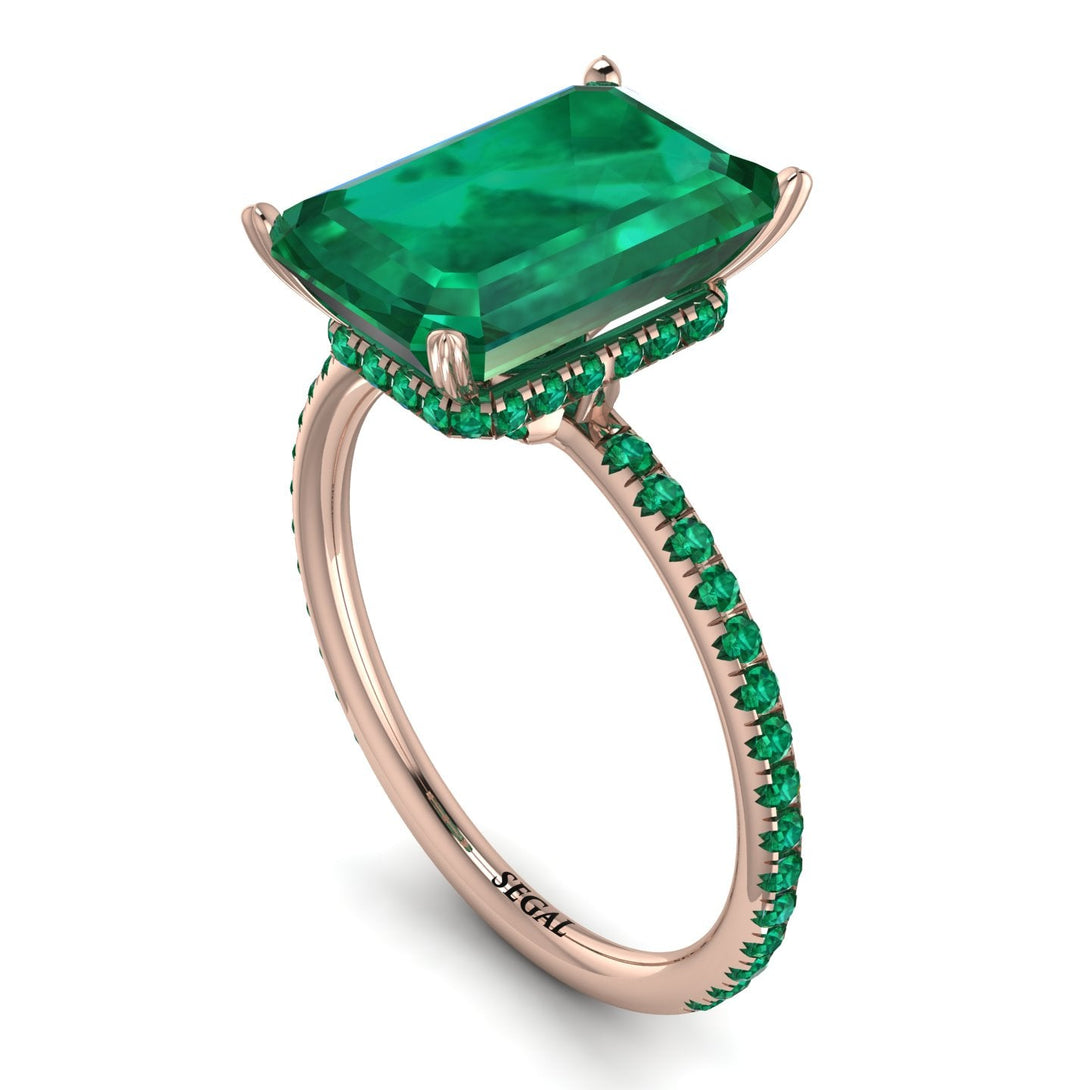 Hidden Halo Emerald Cut Emerald Engagement Ring - Melodi No. 20