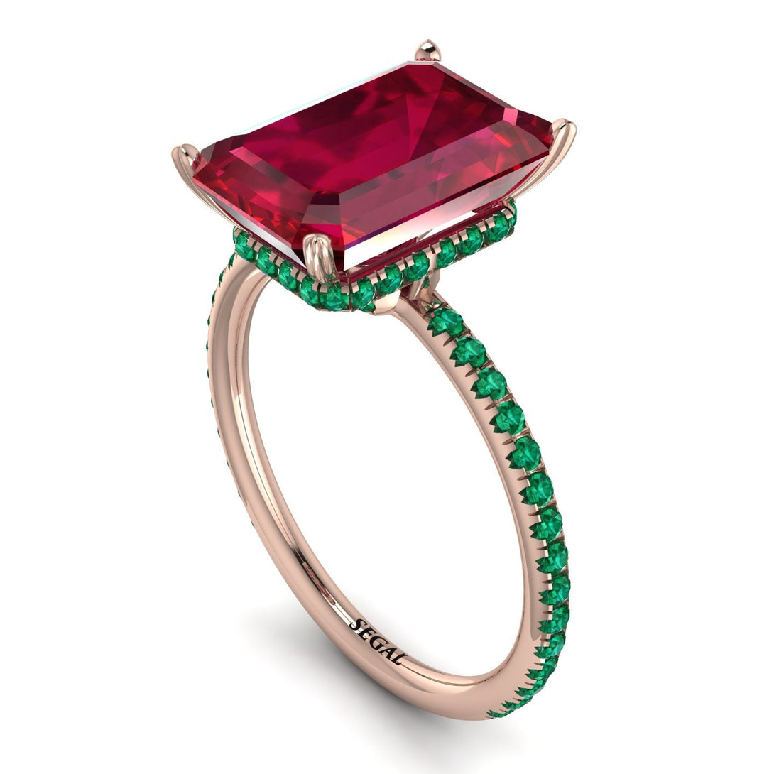 Hidden Halo Emerald Cut Ruby Engagement Ring - Melodi No. 26