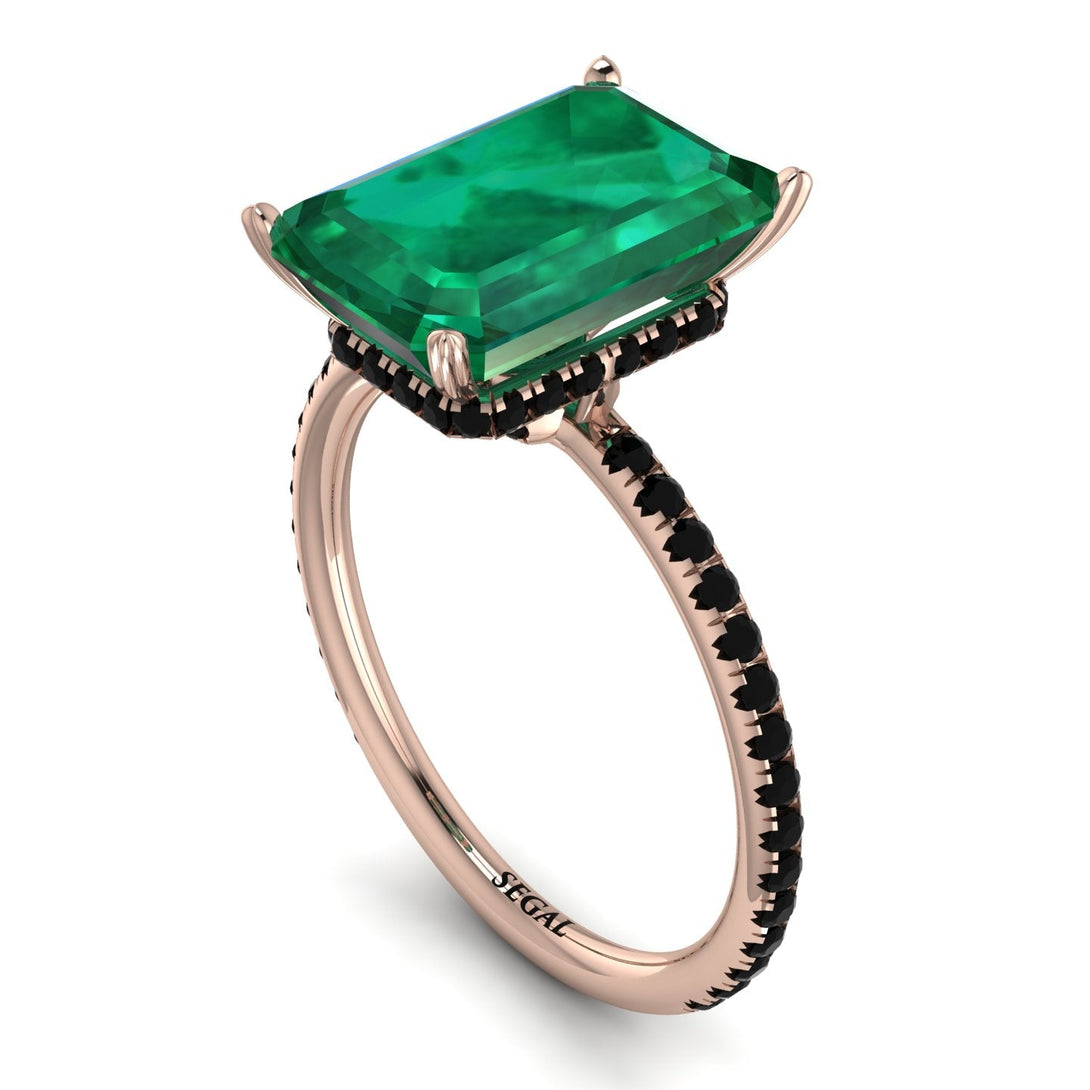 Hidden Halo Emerald Cut Emerald Engagement Ring - Melodi No. 35