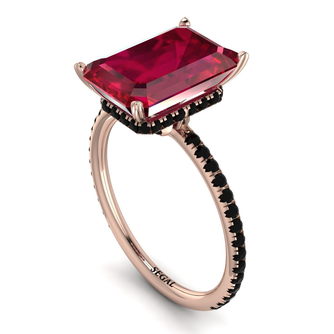 Hidden Halo Emerald Cut Ruby Engagement Ring - Melodi No. 41