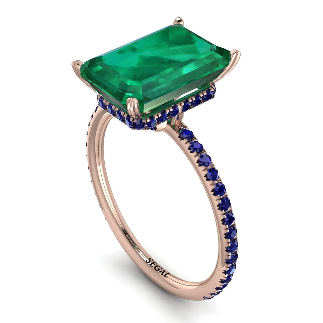 Hidden Halo Emerald Cut Emerald Engagement Ring - Melodi No. 65
