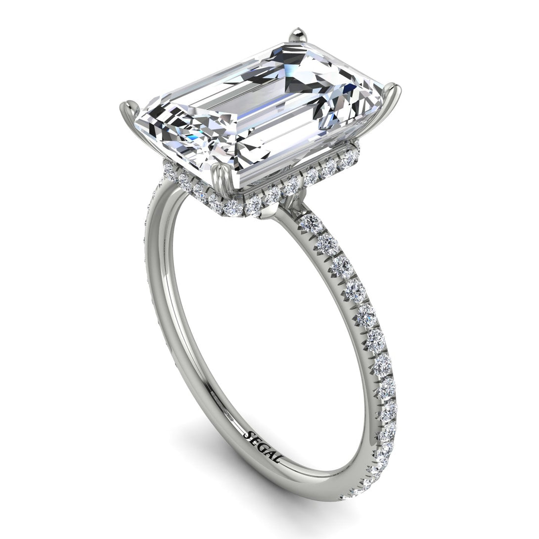 Hidden Halo Emerald Cut Diamond Engagement Ring - Melodi No. 3