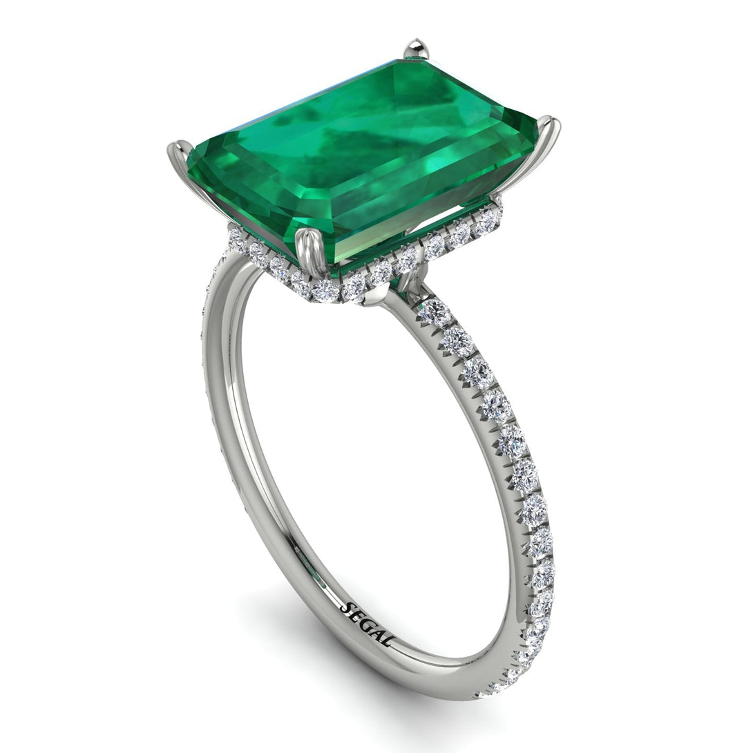 Hidden Halo Emerald Cut Emerald Engagement Ring - Melodi No. 6