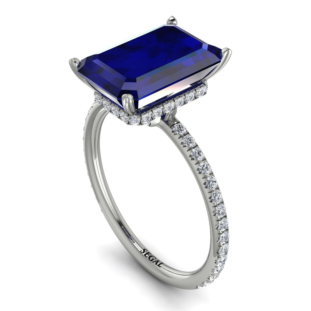 Hidden Halo Emerald Cut Sapphire Engagement Ring - Melodi No. 15
