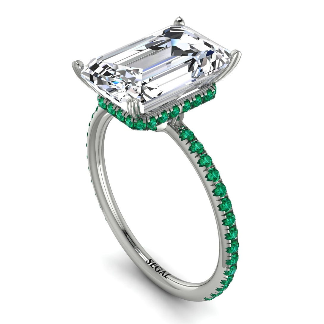 Hidden Halo Emerald Cut Diamond Engagement Ring - Melodi No. 18