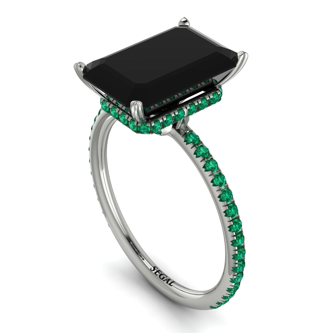Hidden Halo Emerald Cut Black Diamond Engagement Ring - Melodi No. 24