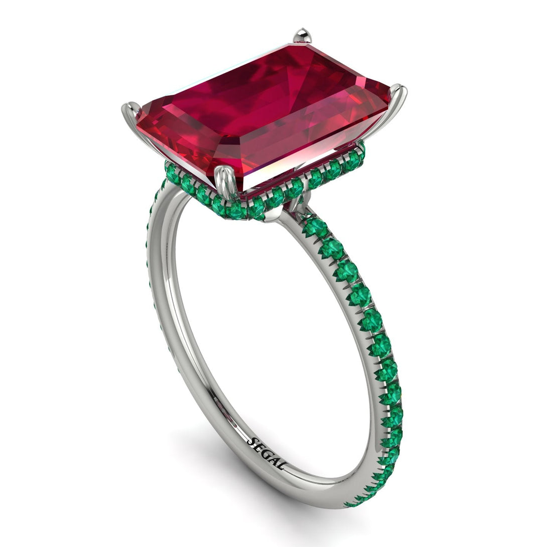 Hidden Halo Emerald Cut Ruby Engagement Ring - Melodi No. 27