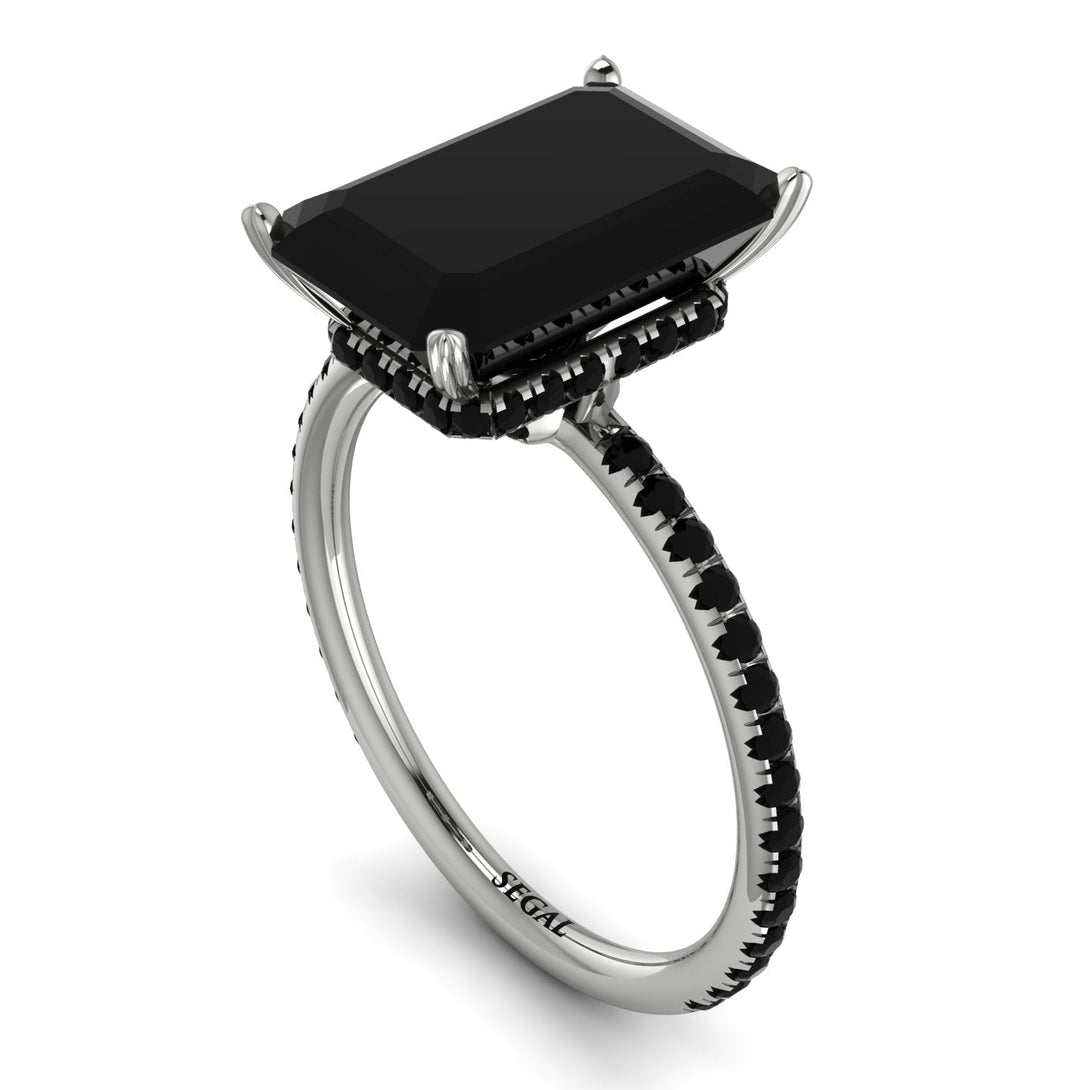 Hidden Halo Emerald Cut Black Diamond Engagement Ring - Melodi No. 39