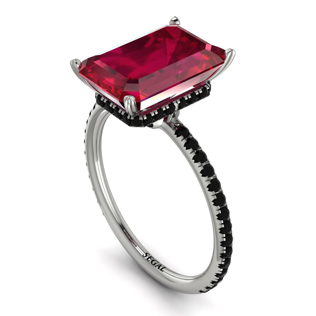 Hidden Halo Emerald Cut Ruby Engagement Ring - Melodi No. 42