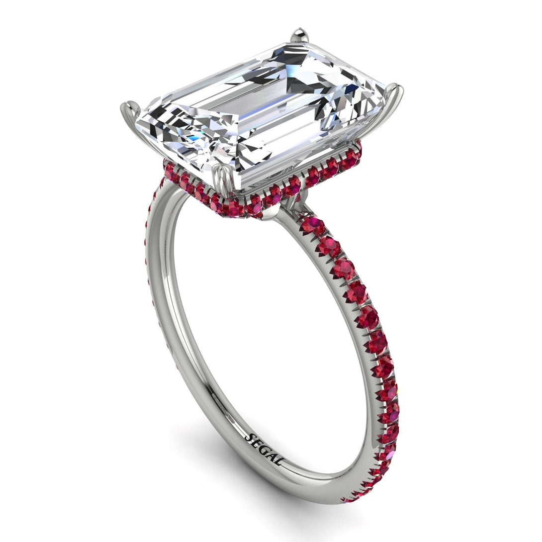 Hidden Halo Emerald Cut Diamond Engagement Ring - Melodi No. 48