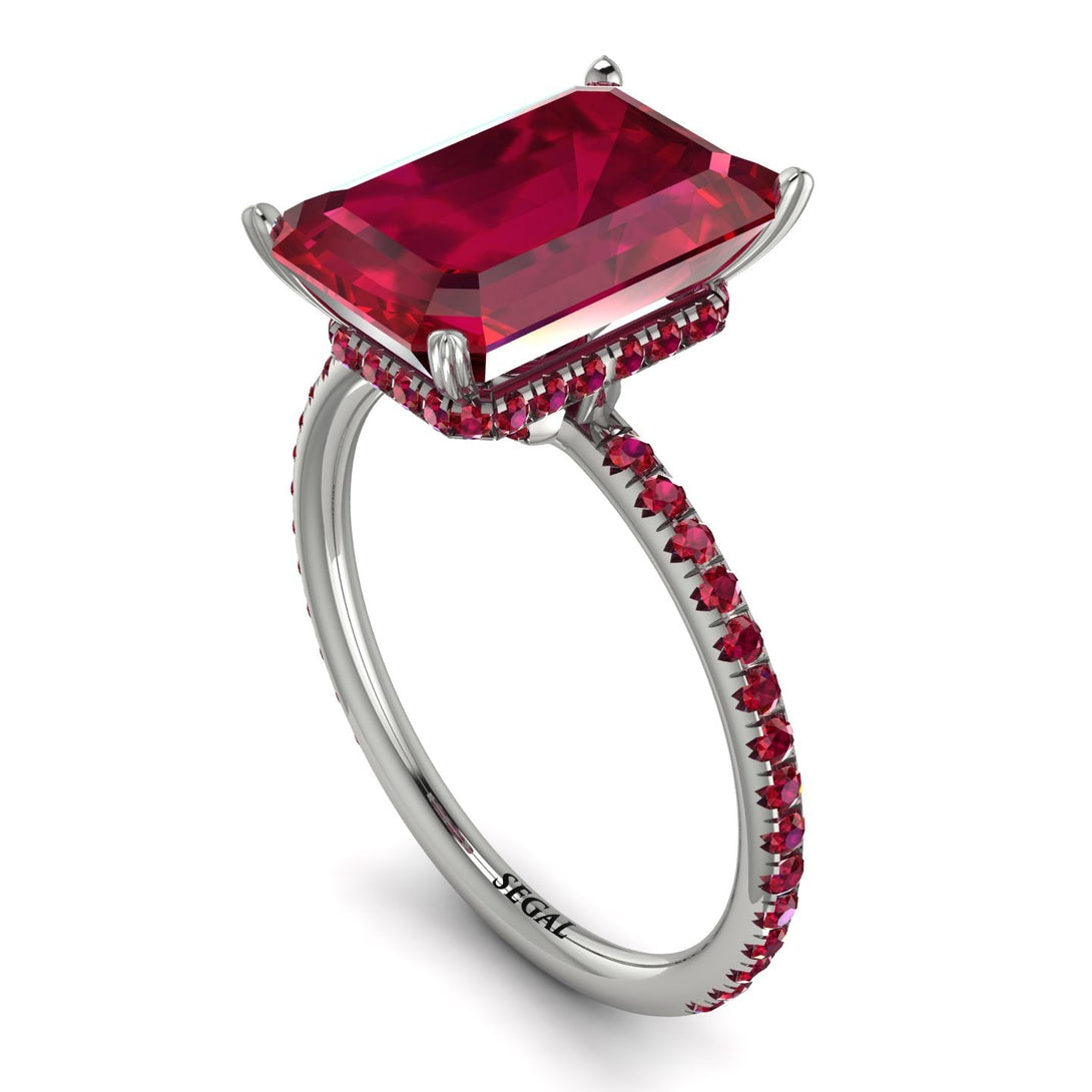 Hidden Halo Emerald Cut Ruby Engagement Ring - Melodi No. 57