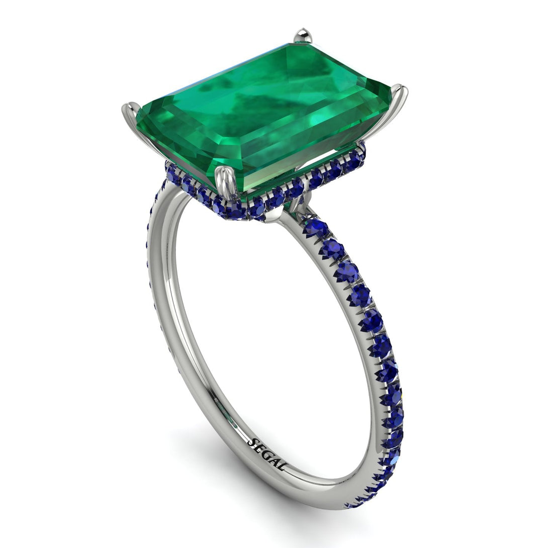 Hidden Halo Emerald Cut Emerald Engagement Ring - Melodi No. 66