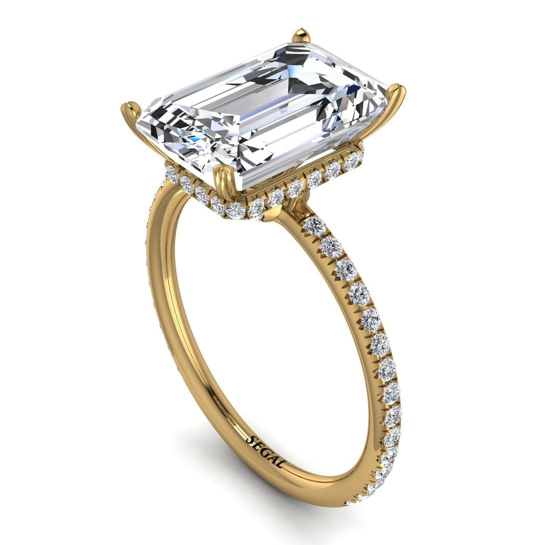 Hidden Halo Emerald Cut Diamond Engagement Ring - Melodi No. 1